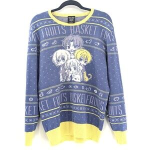 Box Lunch Fruits Basket Anime Blue Yellow Knit Pullover Crewneck Sweater Sz XL